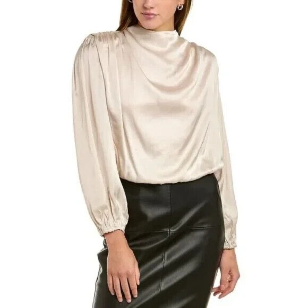 NWT ASTR the LABEL Meilani Mockneck Top Satin Champagne